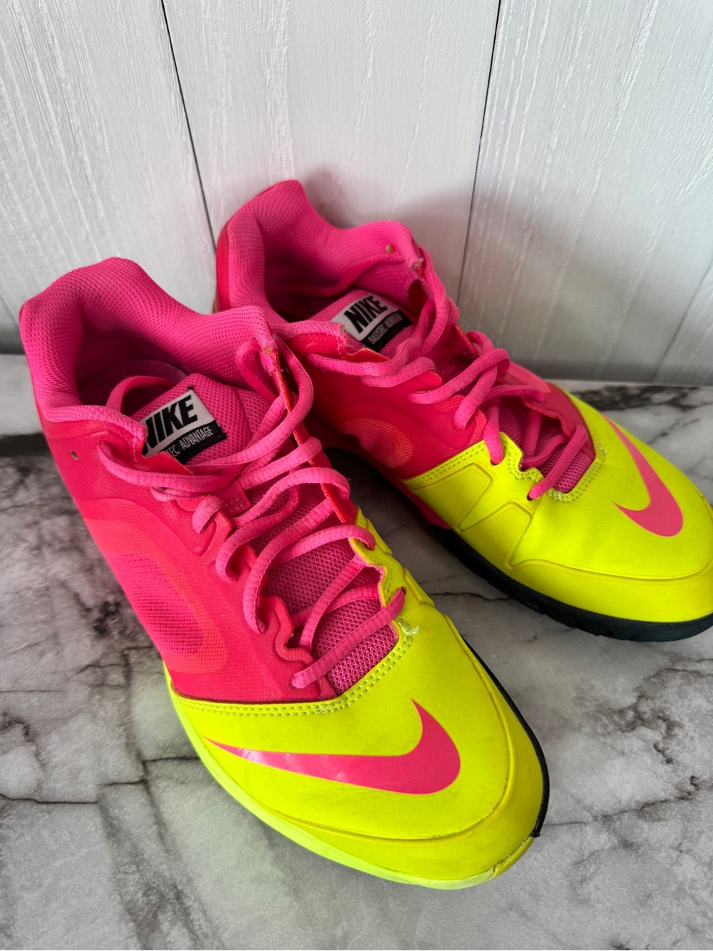 Ladies Nike Bright Pink and Neon pre worn Yellow Sneakers. Size 8